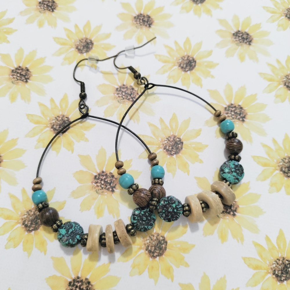 Boho turquoise hoop earrings